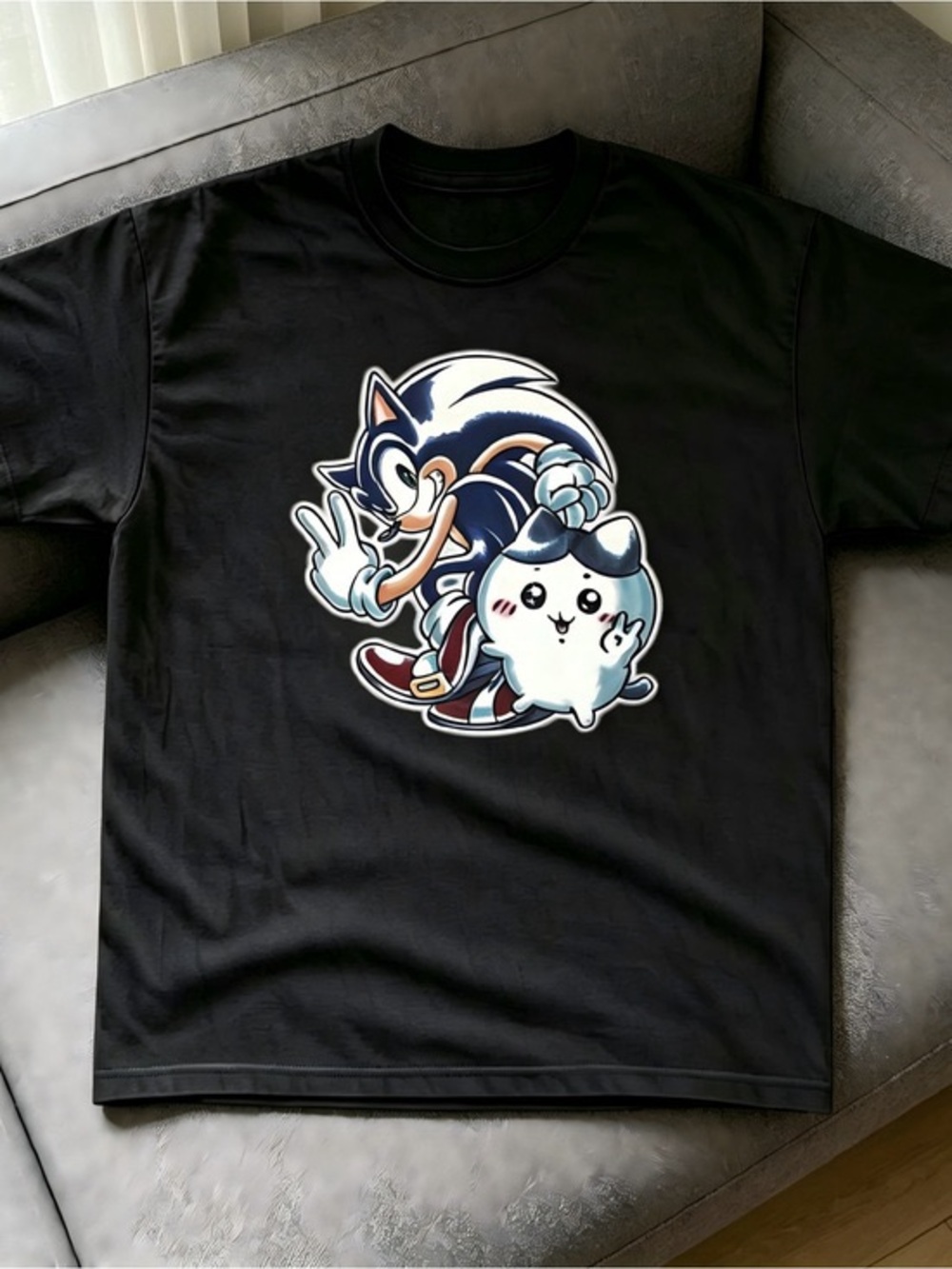 Black Short Sleeve Tee with Playful Character Graphic